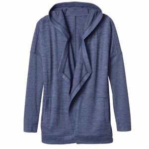 Athleta Blissful Wrap Heathered Blue Open Front Hooded Cardigan Size Medium
